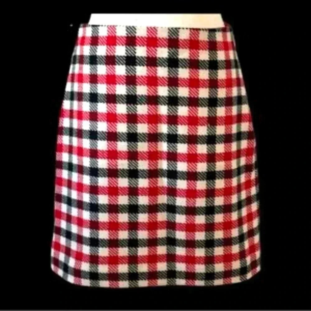 Talbots Wool Lined Festive Red Black Check Plaid Skirt